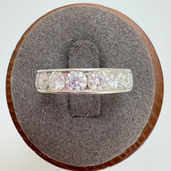 VTG Solid Sterling Silver 925 Cubic Zirconia Channel Set Band RIng Size 5.75 - Picture 1 of 11